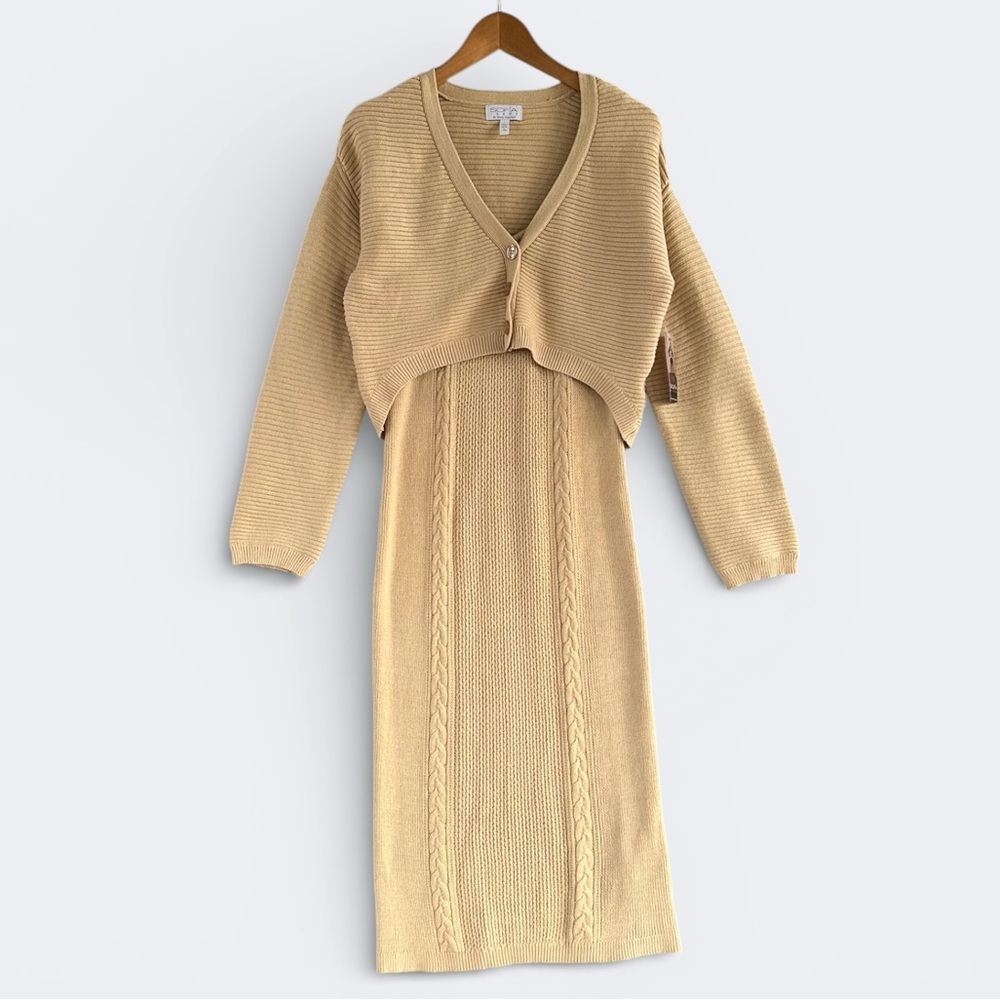 NWT Sofia Vergara beige sweater dress and cardigan set, size L - Picture 6 of 16